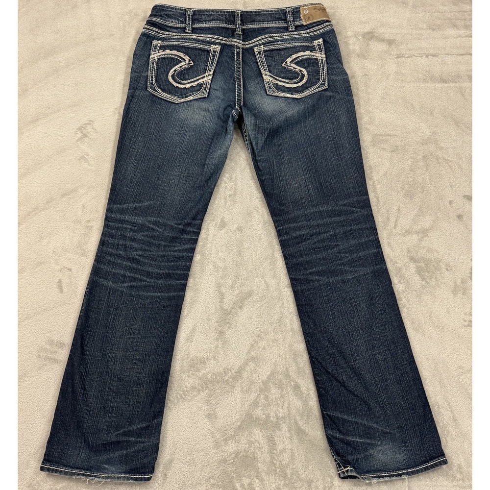 Silver Jeans Co Suki Mid Slim Boot Dark Wash Womens 34x33 Curvy Stretch Denim